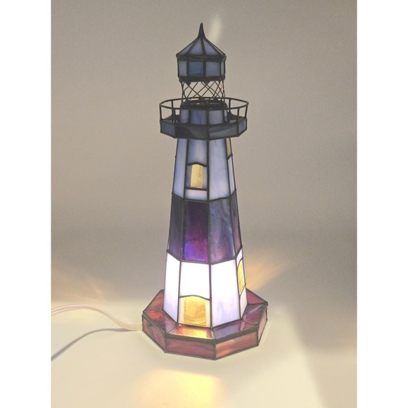 Vintage Stained Glass 10.5" Lighthouse Table Lamp - Picture 1 of 6